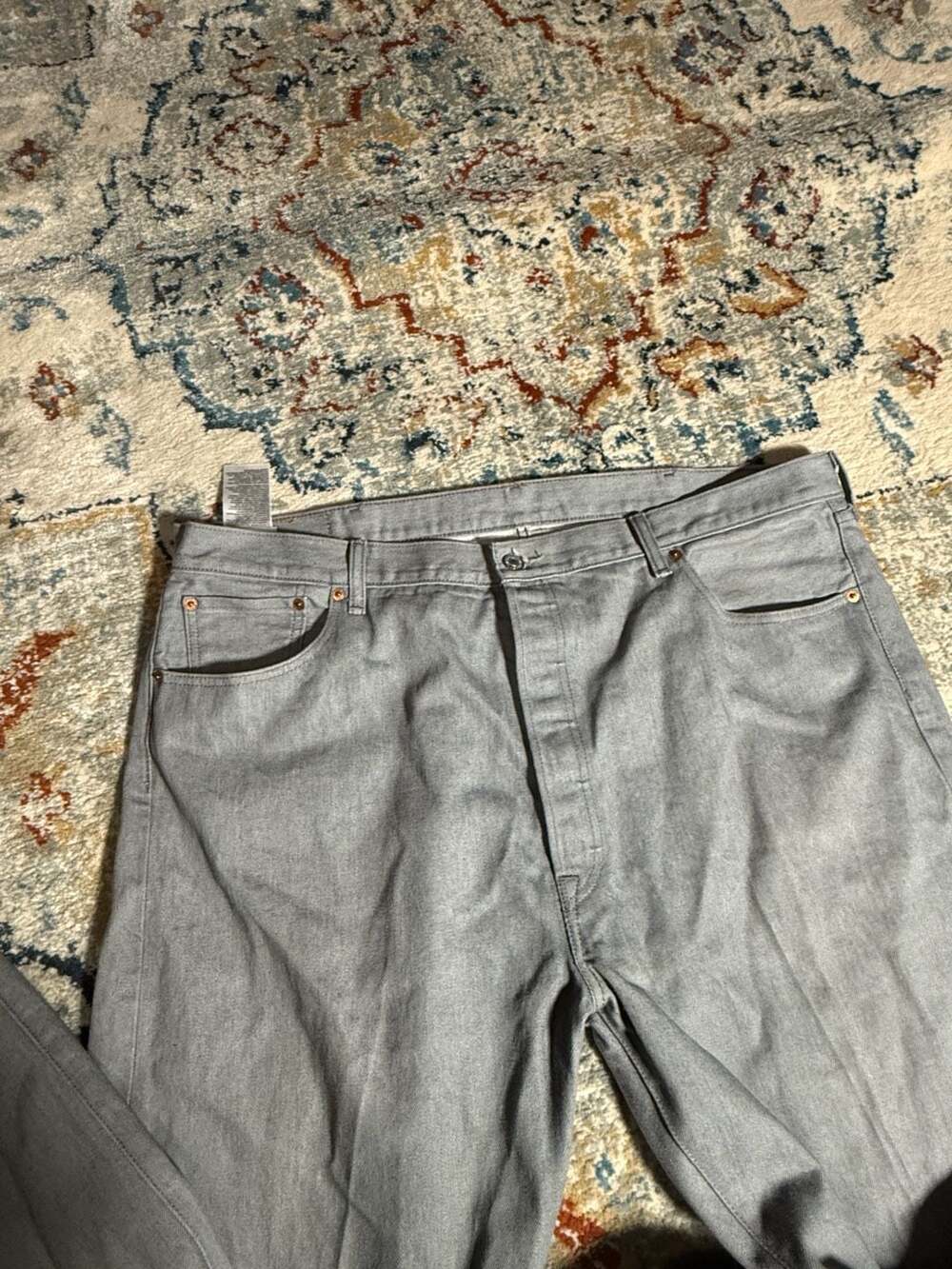 Levi's 501 Original Fit Jeans Mens 44x34 Gray Button Fly Straight Leg Denim - Picture 6 of 14